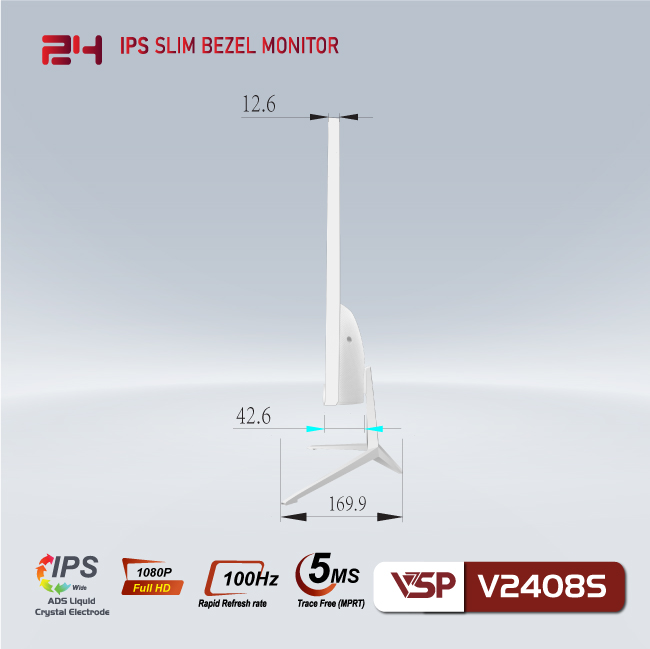 Màn hình phẳng tràn viền 24 inch 5ms IPS | VSP V2408S màu trắng